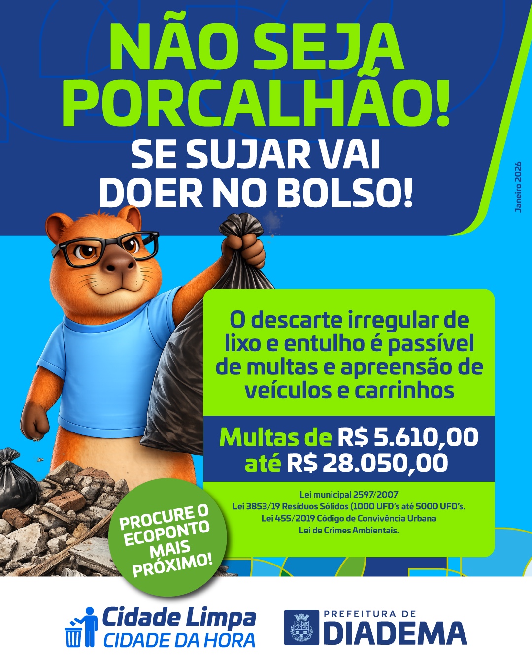 Diadema lança campanha pela limpeza da cidade e eleva multa por descarte irregular de lixo