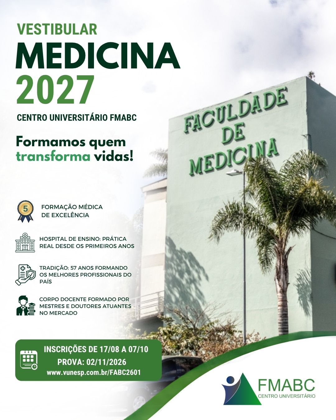 FMABC abre inscrições para Vestibular de Medicina 2027 com 150 vagas